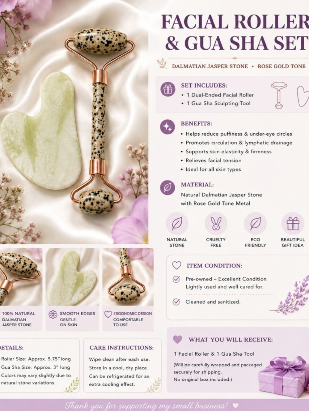 Dalmatian Jasper Facial Roller & Gua Sha Stone Skincare Set